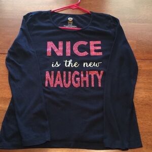 Nice is the new Naughty tee. Black w red glitter